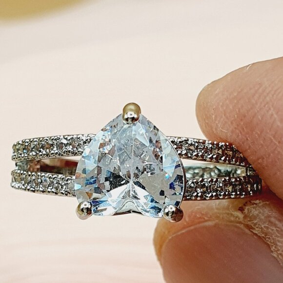 Sweet Pure CZ Double Layer Diamonds Lovely Heart Rings for Women, P1123 - Picture 4 of 12